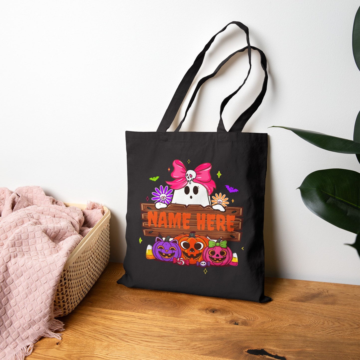 Cute Customizable Halloween Tote Bag, Spooky Canvas Bag, Personalized Trick or Treat Bag, Eco-Friendly - VYBE Shop