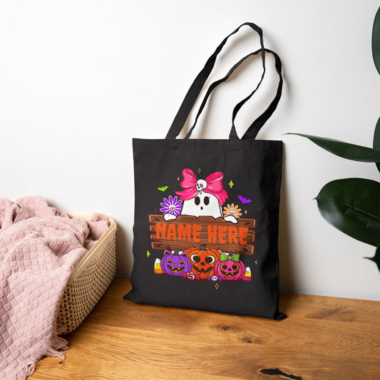 Cute Customizable Halloween Tote Bag, Spooky Canvas Bag, Personalized Trick or Treat Bag, Eco-Friendly - VYBE Shop