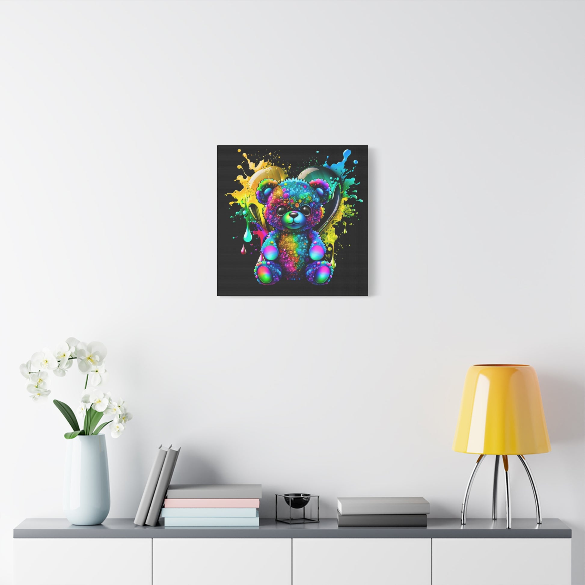 Neon Bear Art Canvas, Vibrant Bear Wall Decor, Child's Room Decor, Gift for Kids, Rainbow Teddy Canvas Print - VYBE Shop