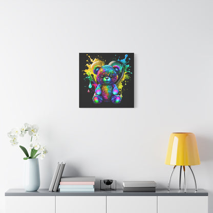 Neon Bear Art Canvas, Vibrant Bear Wall Decor, Child's Room Decor, Gift for Kids, Rainbow Teddy Canvas Print - VYBE Shop