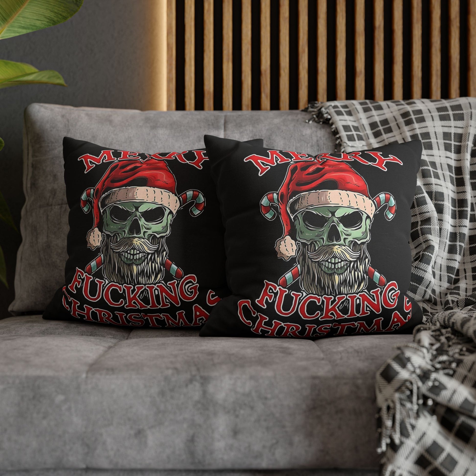 Gothic Christmas Pillowcase - Merry F***ing Christmas Cushion Cover, Edgy Holiday Decor & Unique Gift - VYBE Shop