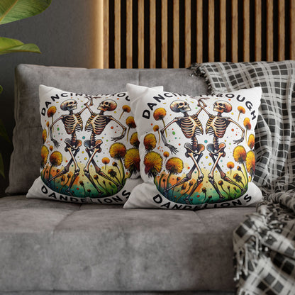 Dancing Through Dandelions Pillowcase - Decorative Accent for Cozy Home Decor, Perfect Gift for Halloween & Skeleton Lovers - VYBE Shop