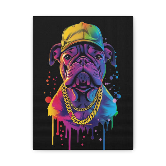 Neon Dog Portrait Canvas Art, Stretched Wall Decor, Pet Lover Gift, Funky Home Decor, Dog Themed Artwork, Unique Dog Gift - VYBE Shop