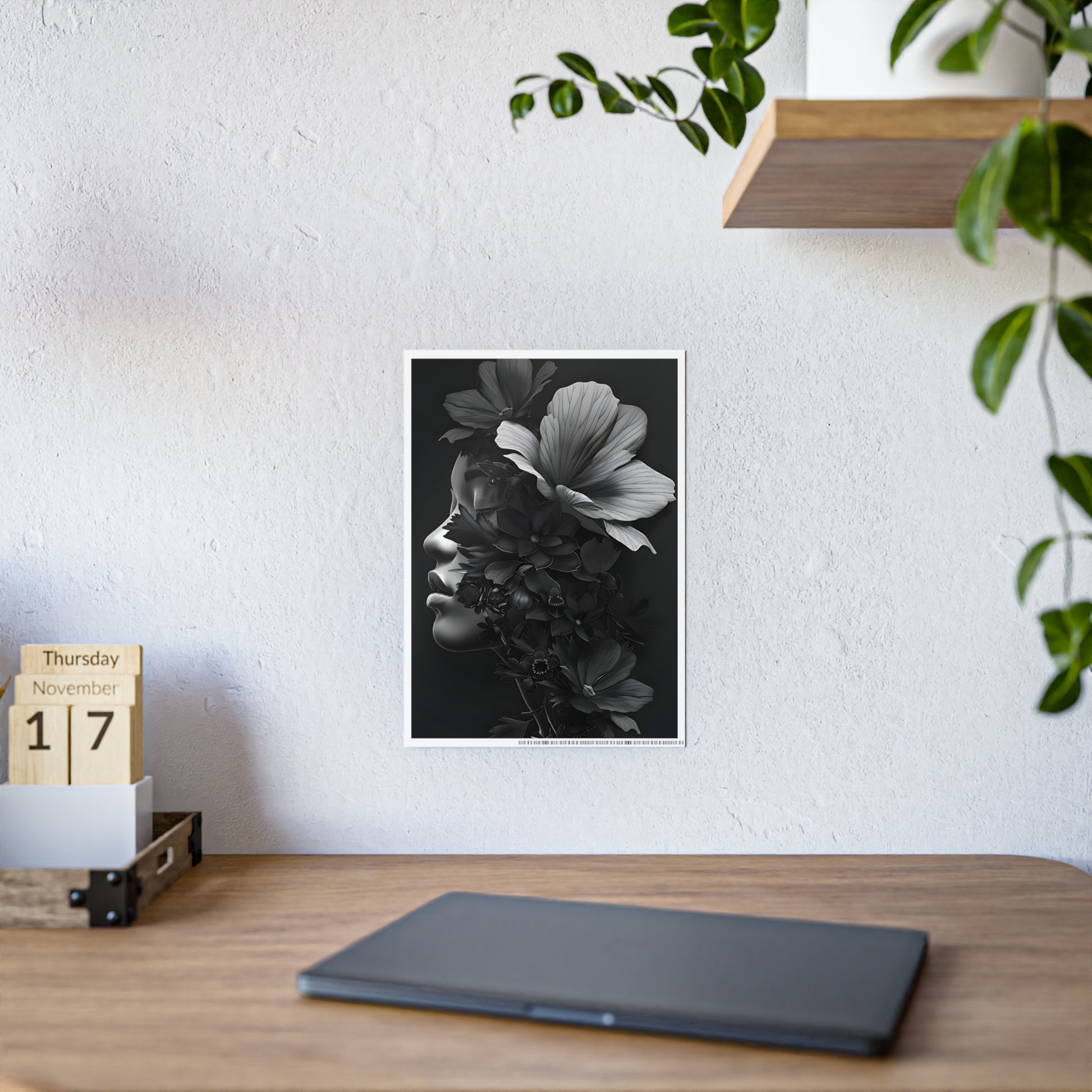 AfroArt Elegant Floral Wall Art Print, Black and White Gloss Poster - VYBE Shop