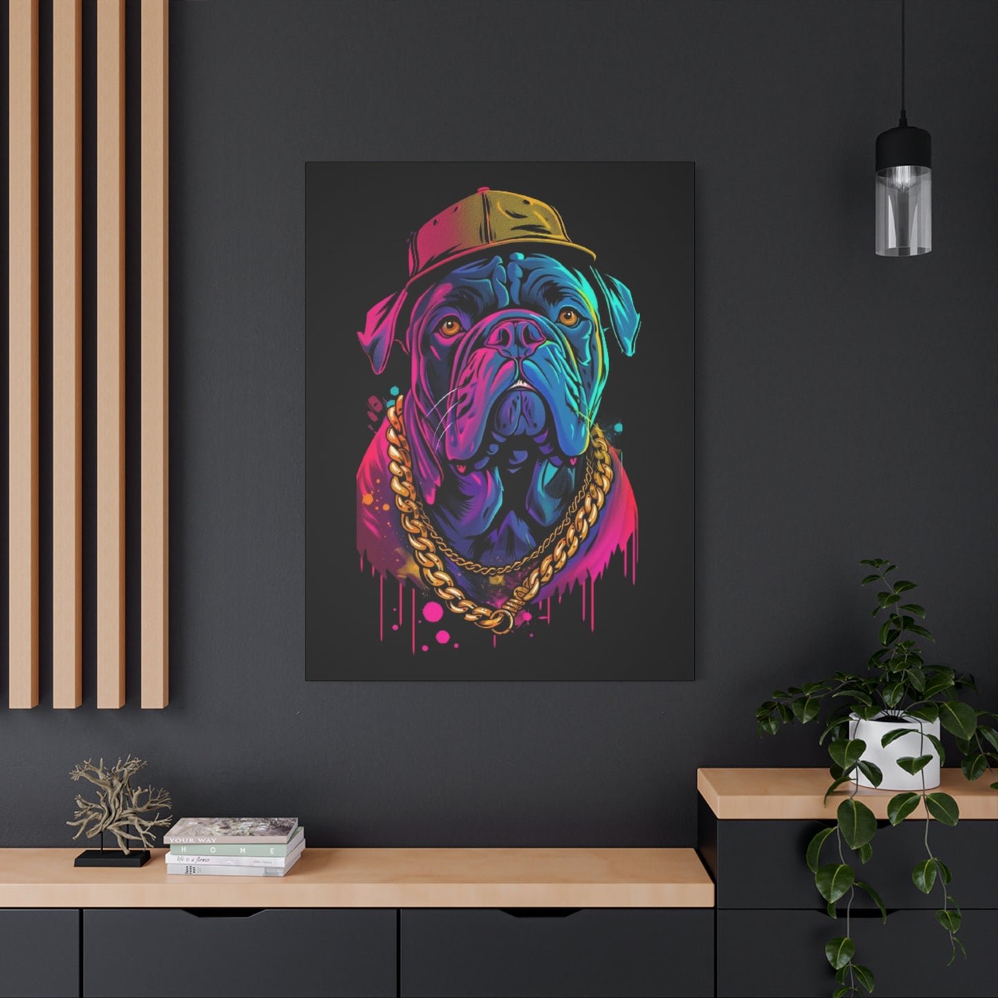 Neon Bulldog Canvas Art, Colorful Dog Wall Decor, Funky Pet Portrait, Dog Lover Gift, Unique Home Decoration - VYBE Shop