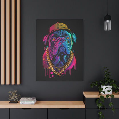 Neon Bulldog Canvas Art, Colorful Dog Wall Decor, Funky Pet Portrait, Dog Lover Gift, Unique Home Decoration - VYBE Shop