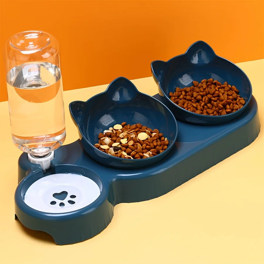 3-in-1 Cat Food & Water Bowl Set with Gravity Water Feeder - VYBE