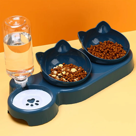 3-in-1 Cat Food & Water Bowl Set with Gravity Water Feeder - VYBE