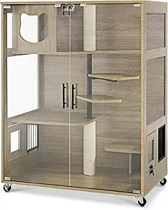 Wooden Cat House - Luxury Large Condo with Lockable Wheels & Escape Door - VYBE
