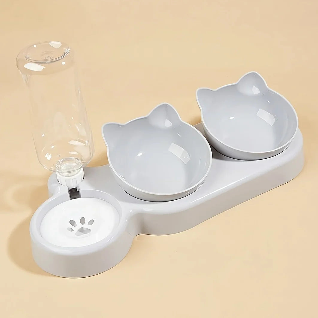 3-in-1 Cat Food & Water Bowl Set with Gravity Water Feeder - VYBE