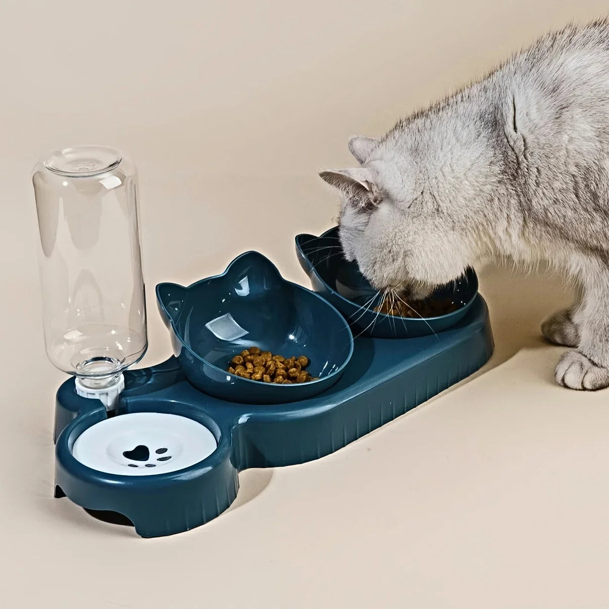 3-in-1 Cat Food & Water Bowl Set with Gravity Water Feeder - VYBE