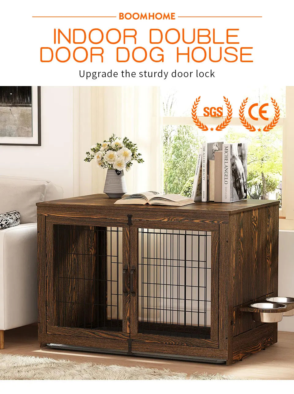 Wooden Two-Door Dog Cage - Luxury Solid Wood Pet Furniture - VYBE