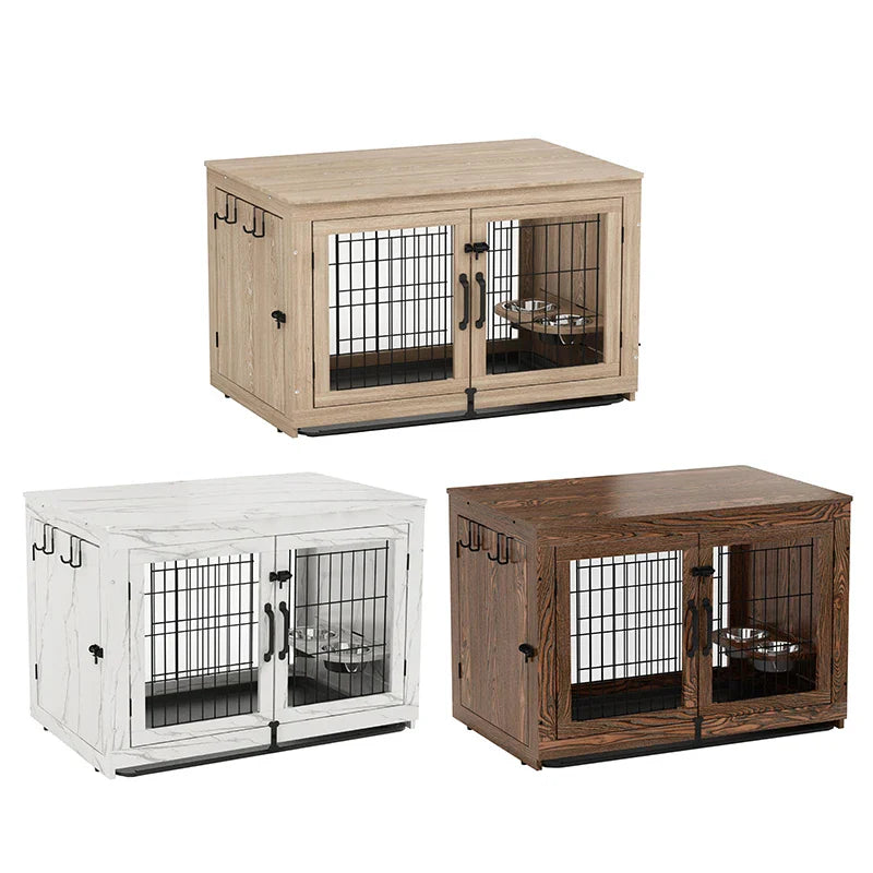 Wooden Two-Door Dog Cage - Luxury Solid Wood Pet Furniture - VYBE