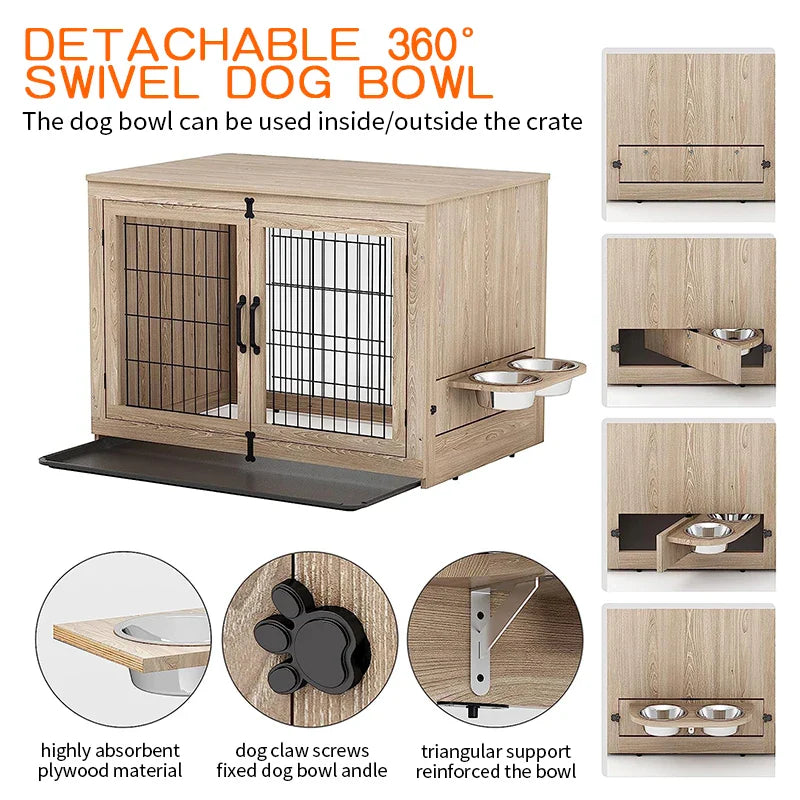 Wooden Two-Door Dog Cage - Luxury Solid Wood Pet Furniture - VYBE