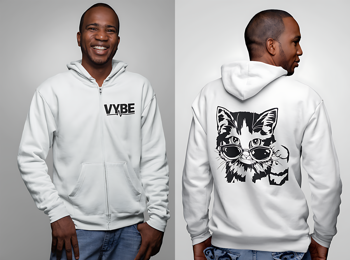 Cute Judgmental Cat Hoodie - Kitty With Glasses Zip Hoodie