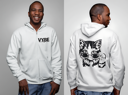 Cute Judgmental Cat Hoodie - Kitty With Glasses Zip Hoodie