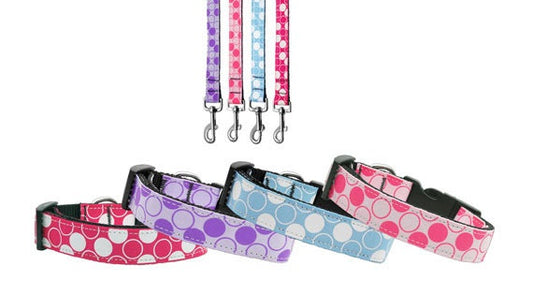Pet Dog & Cat Nylon Collar or Leash, "Diagonal Dots" - VYBE